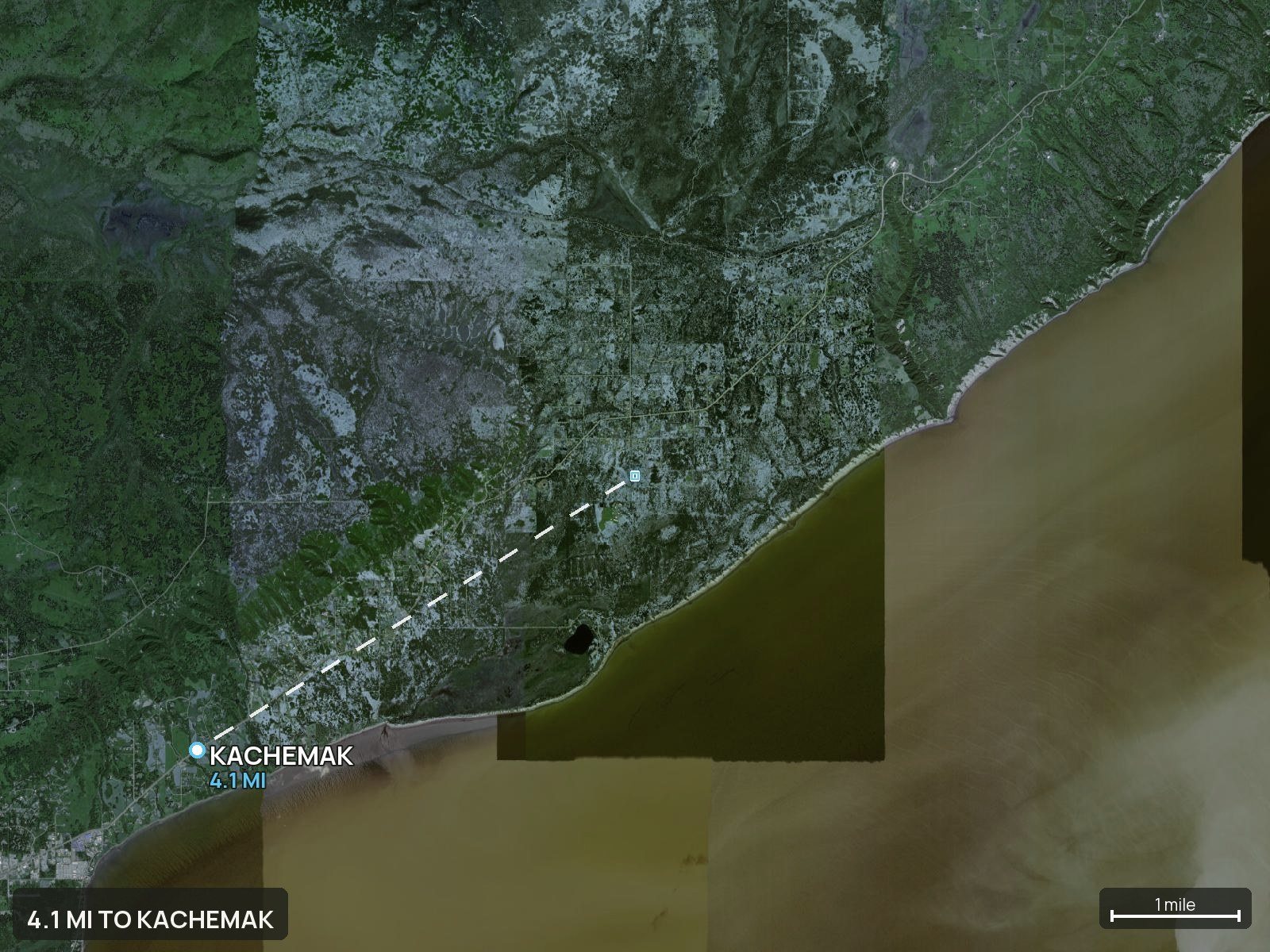 Access view of an Alaska land parcel with the road frontage marked