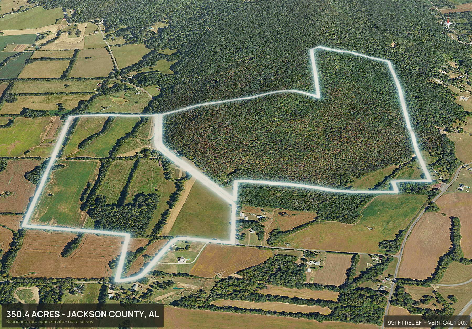 3D from the south of an Alabama land parcel