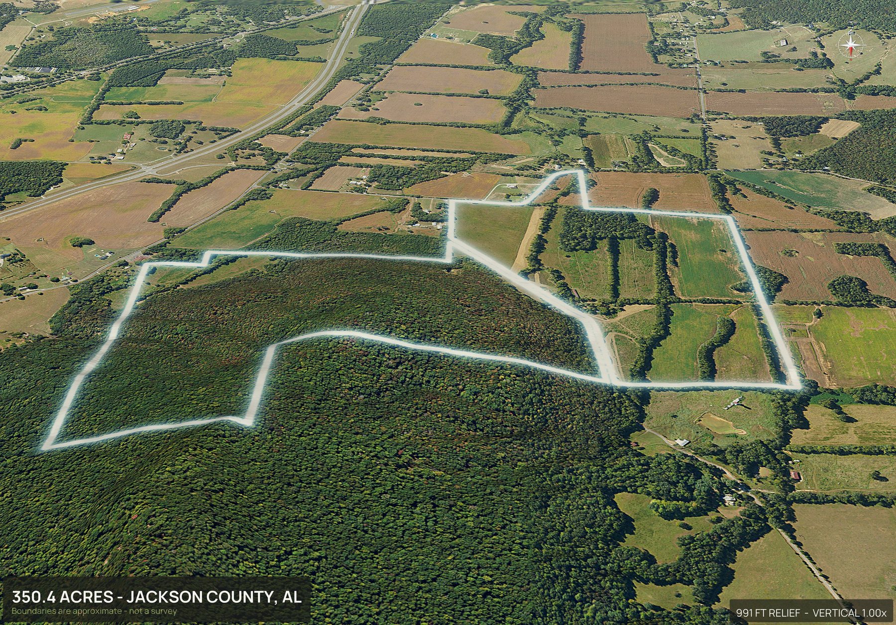 3D from the north of an Alabama land parcel