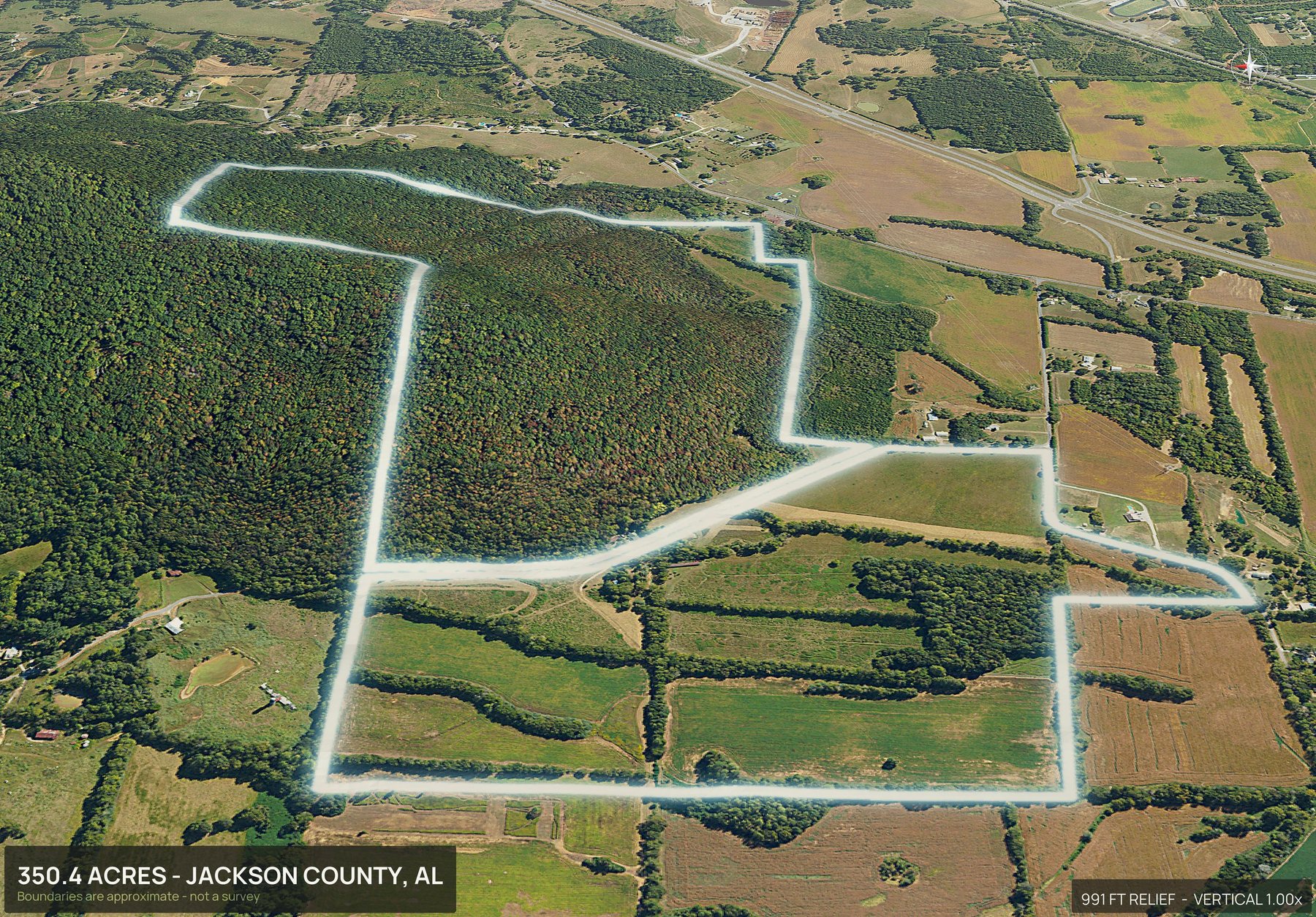 3D from the west of an Alabama land parcel