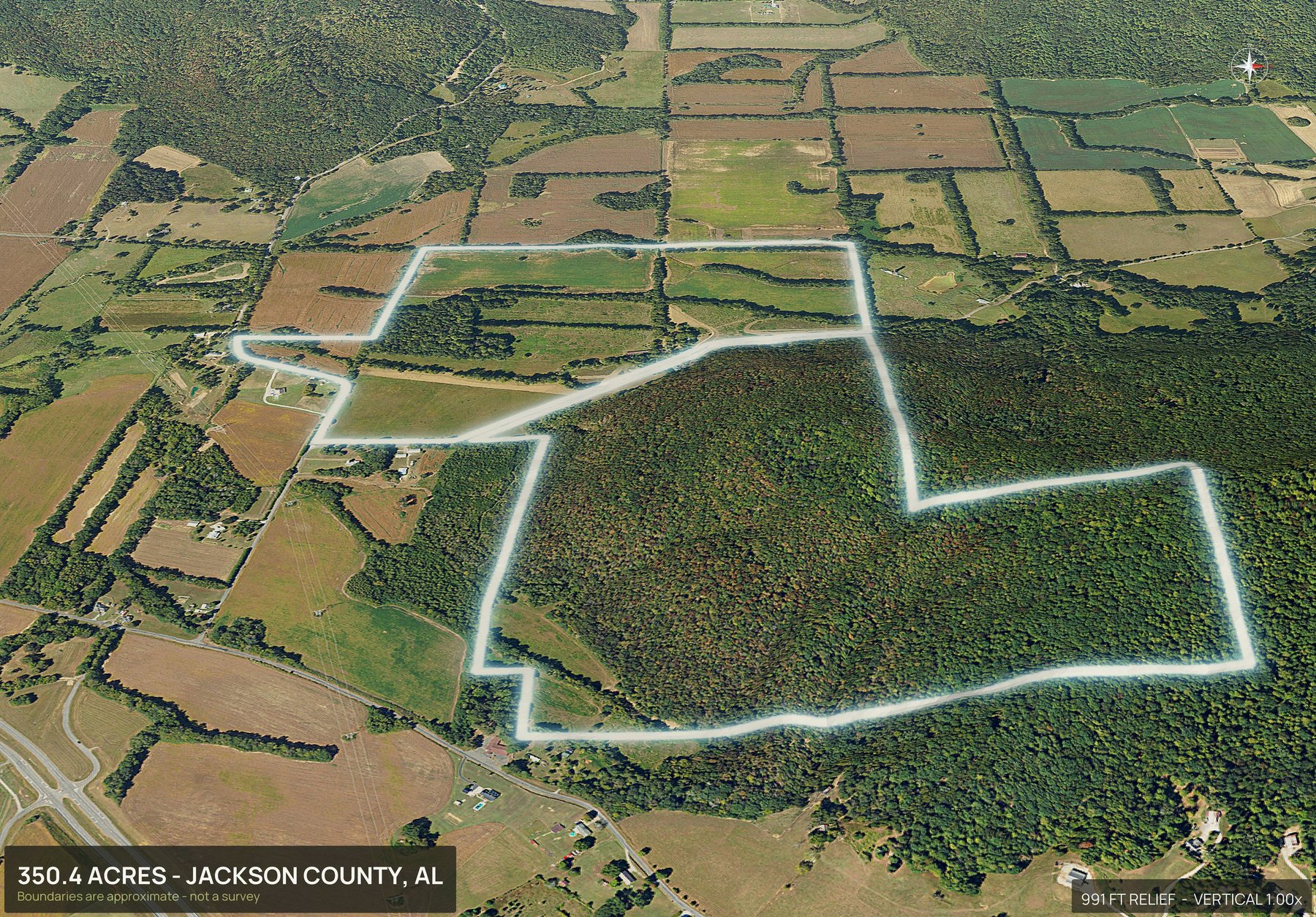 3D from the east of an Alabama land parcel