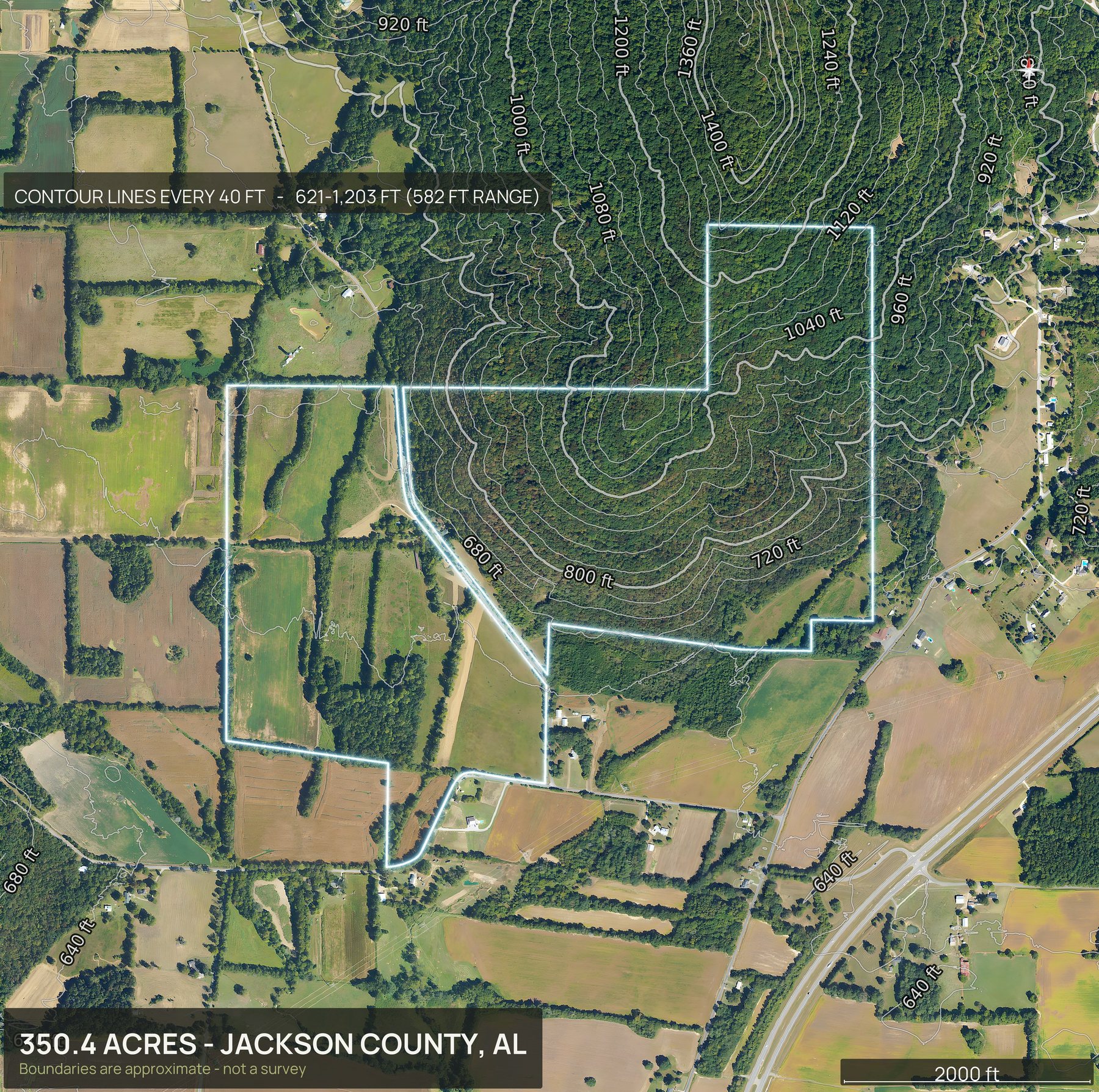 Contour map of an Alabama land parcel