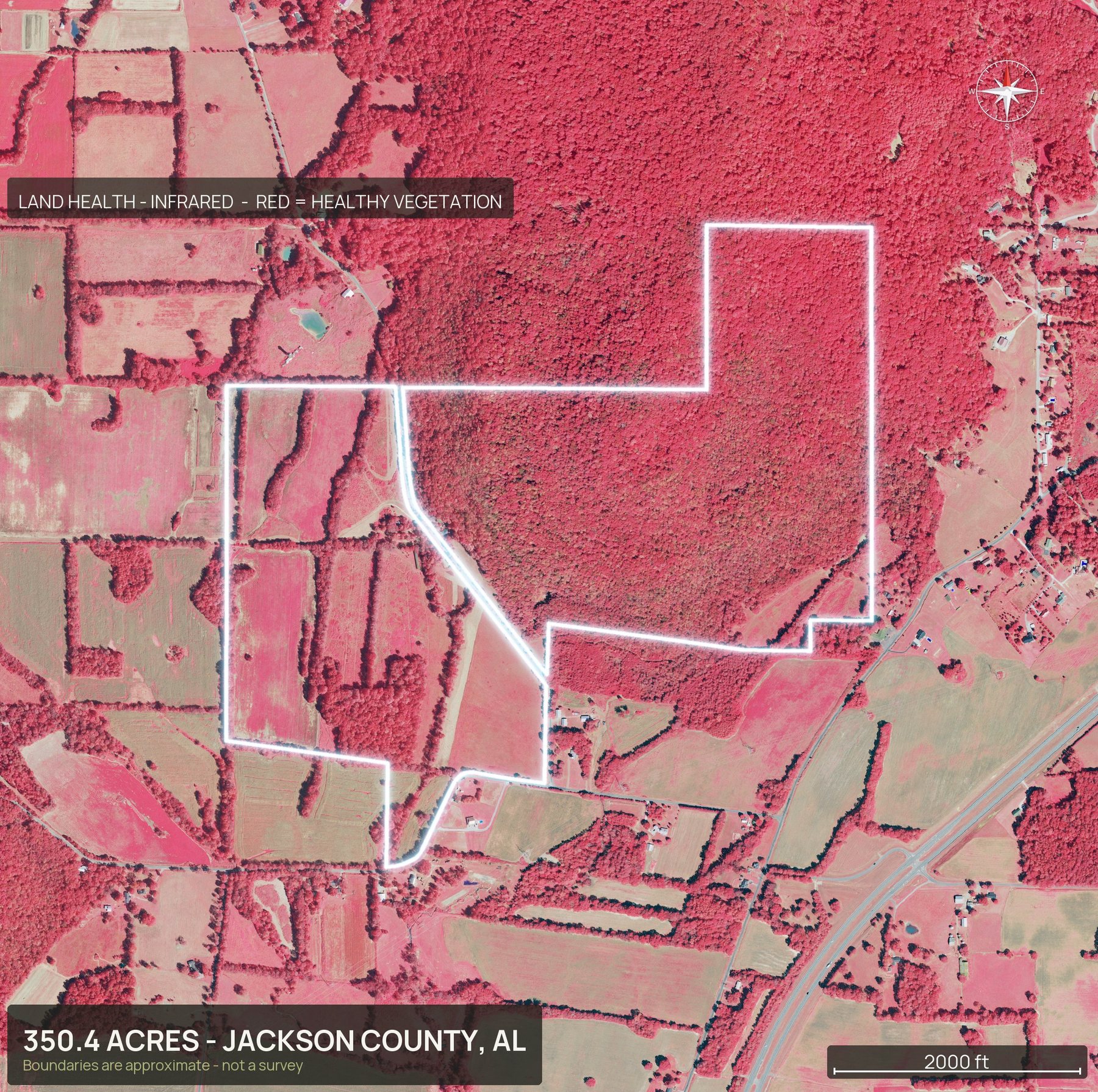 Land health, infrared of an Alabama land parcel