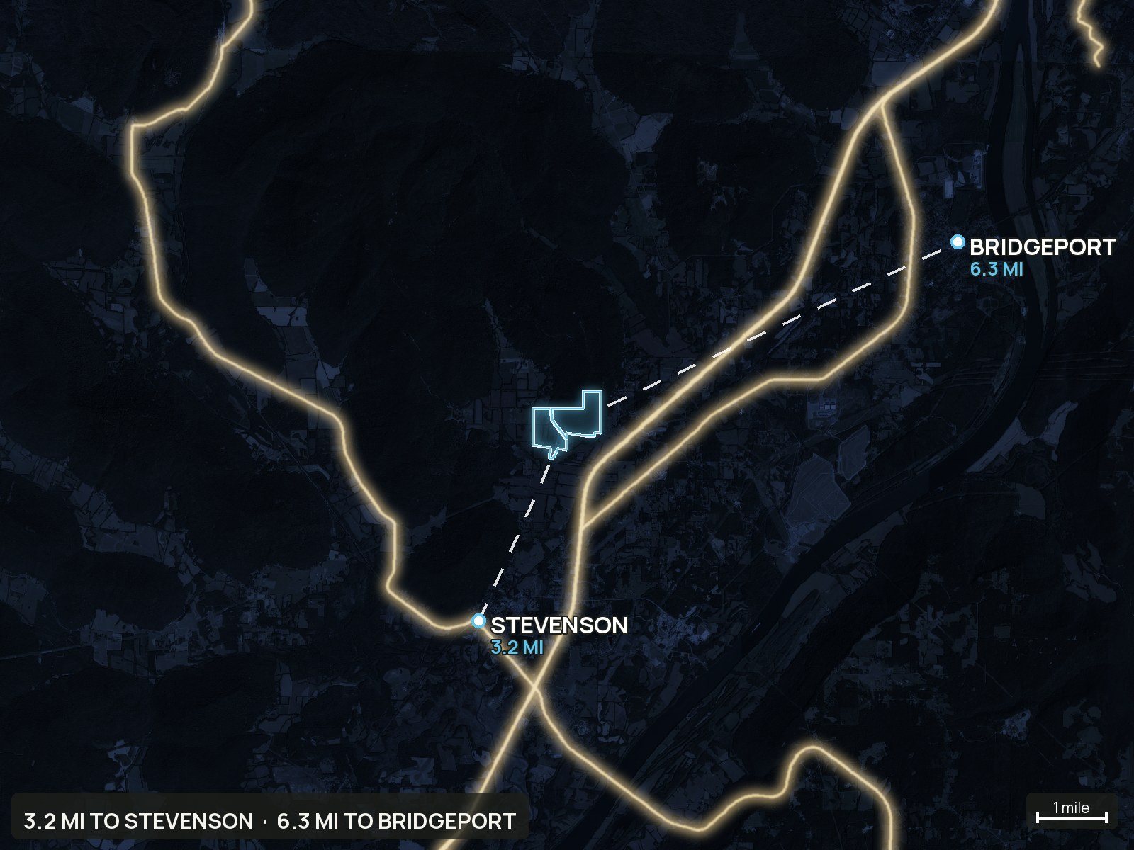 Roads at night of an Alabama land parcel