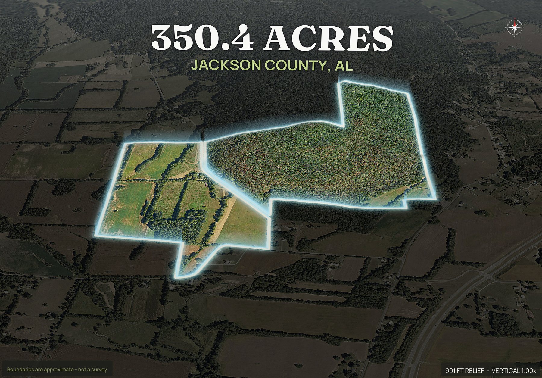 Spotlight, south of an Alabama land parcel