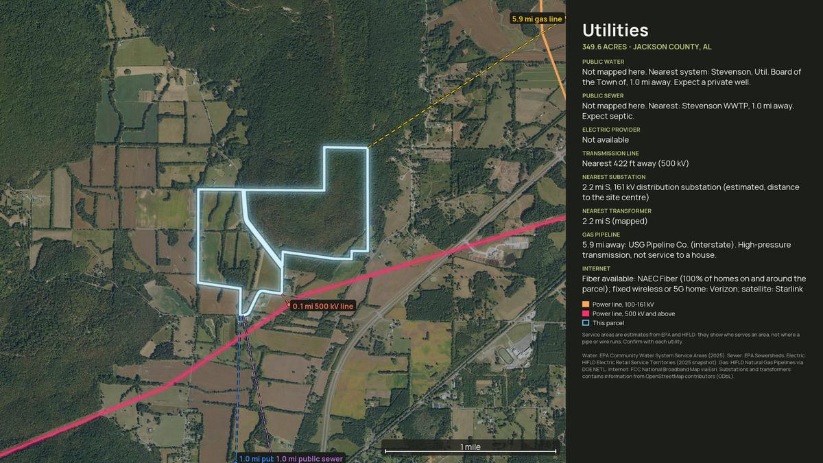 Utilities map for an Alabama land parcel
