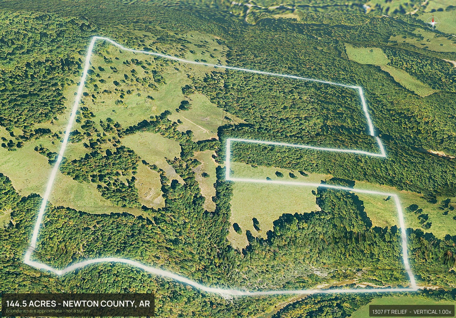 3D from the south of an Arkansas land parcel