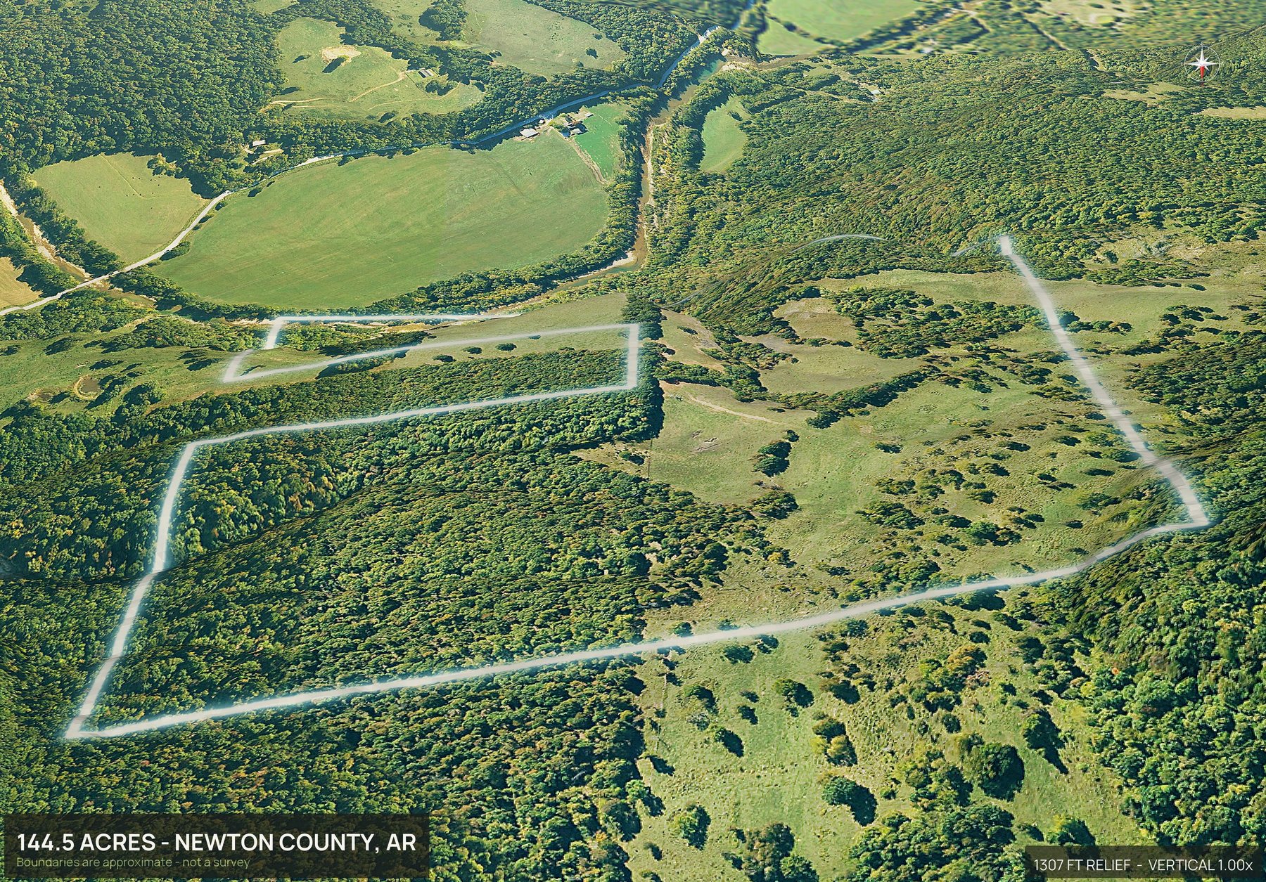 3D from the north of an Arkansas land parcel