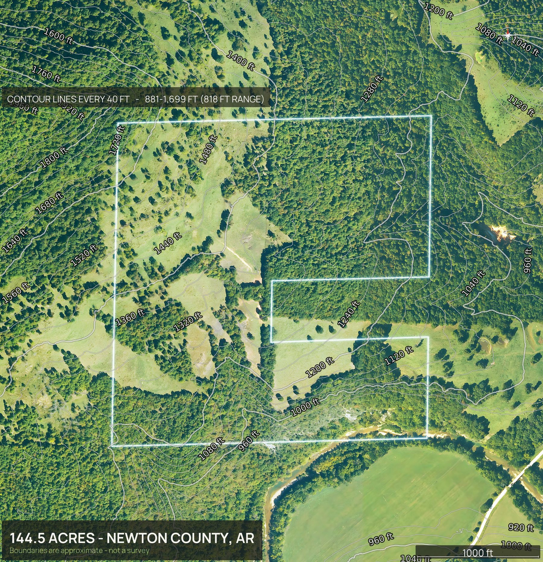 Contour map of an Arkansas land parcel