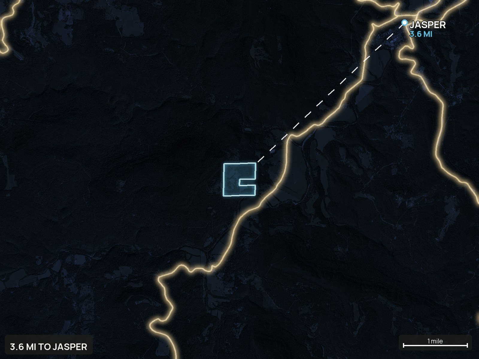 Roads at night of an Arkansas land parcel