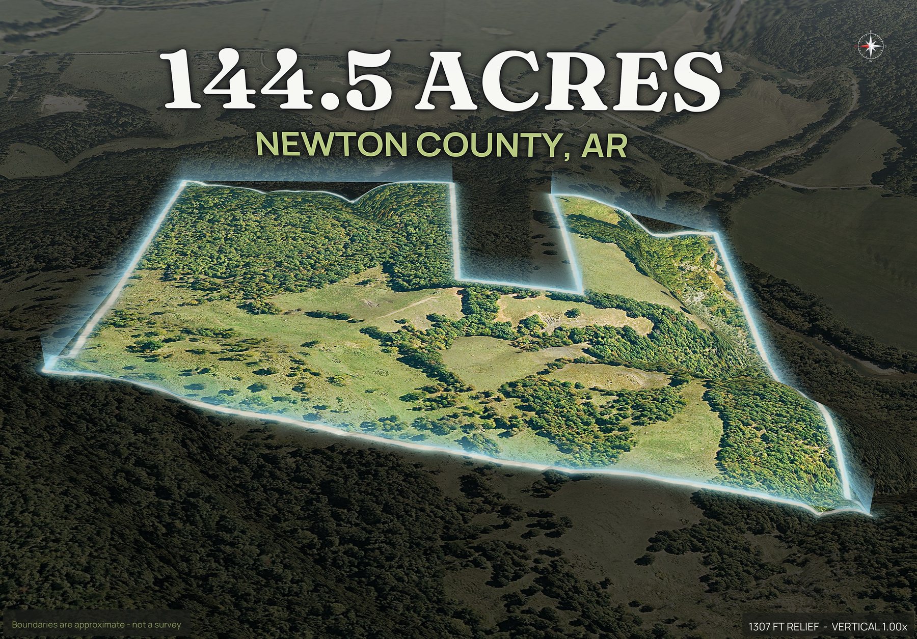 Spotlight, west of an Arkansas land parcel