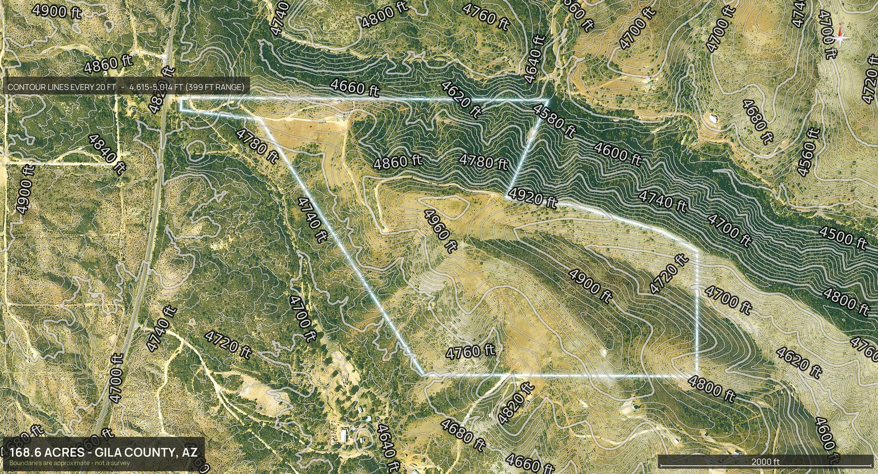 Contour map of an Arizona land parcel showing elevation relief