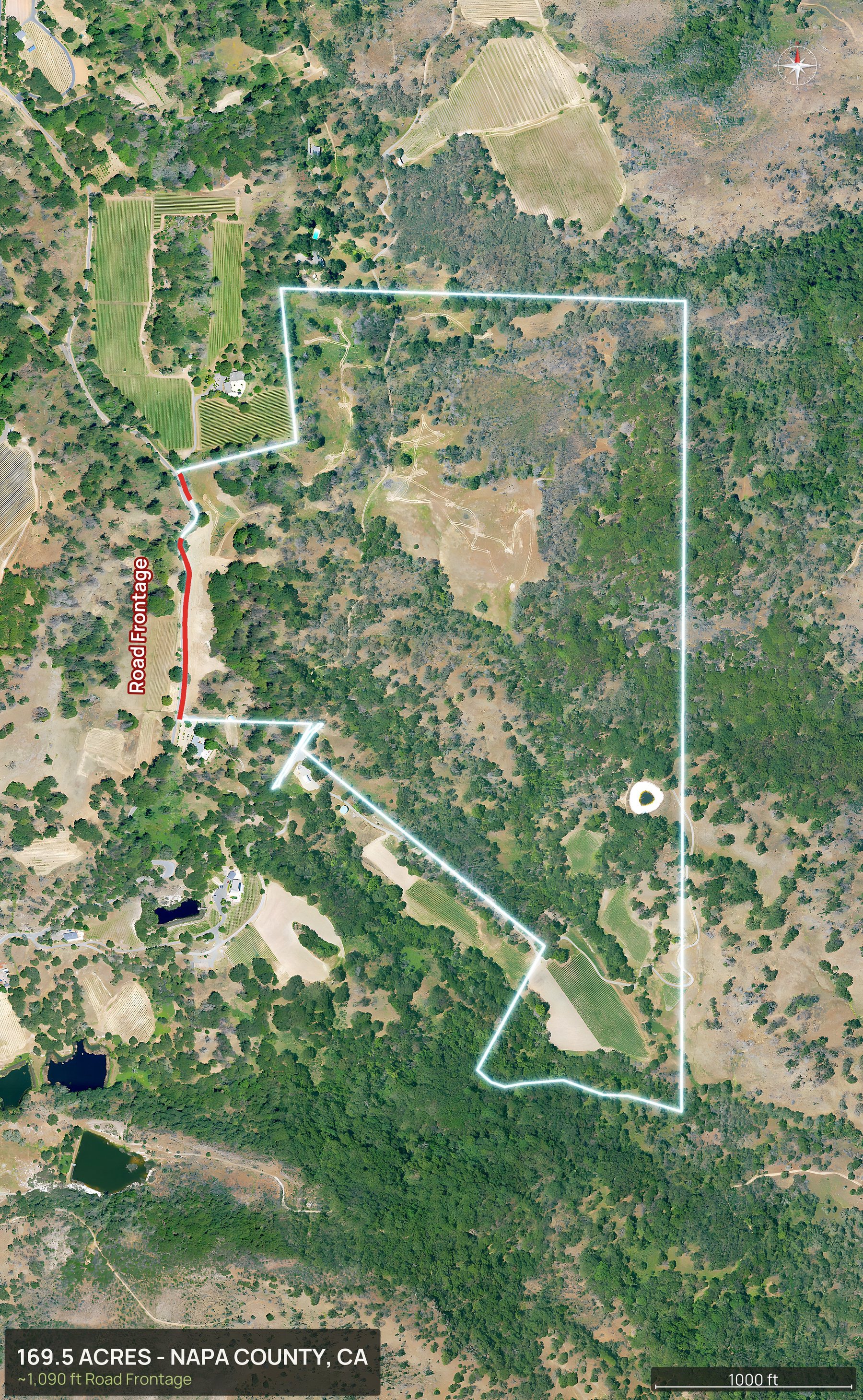 Access view of a California land parcel with the road frontage marked