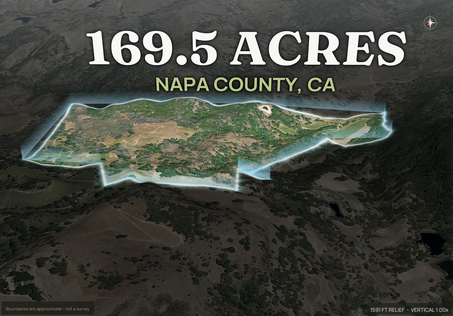 Spotlight, west of a California land parcel