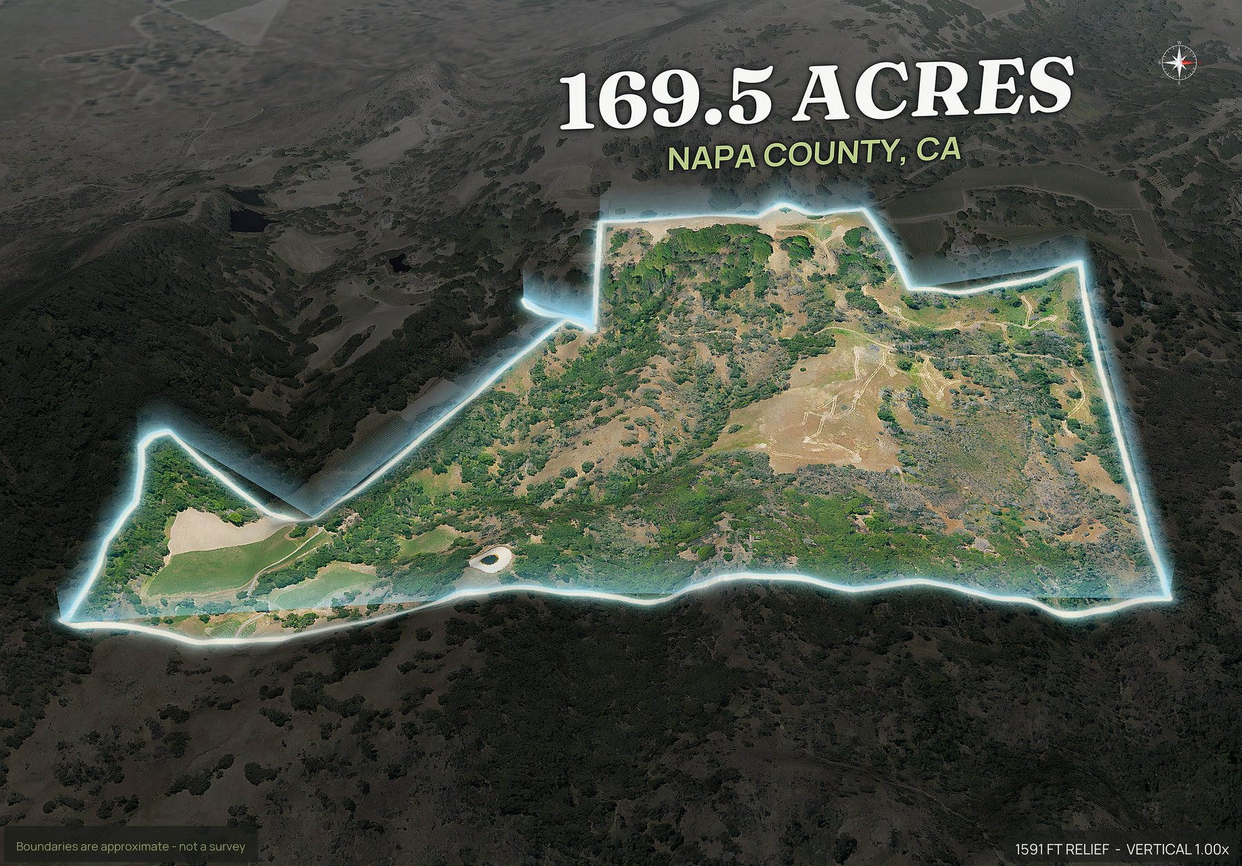 Spotlight, east of a California land parcel