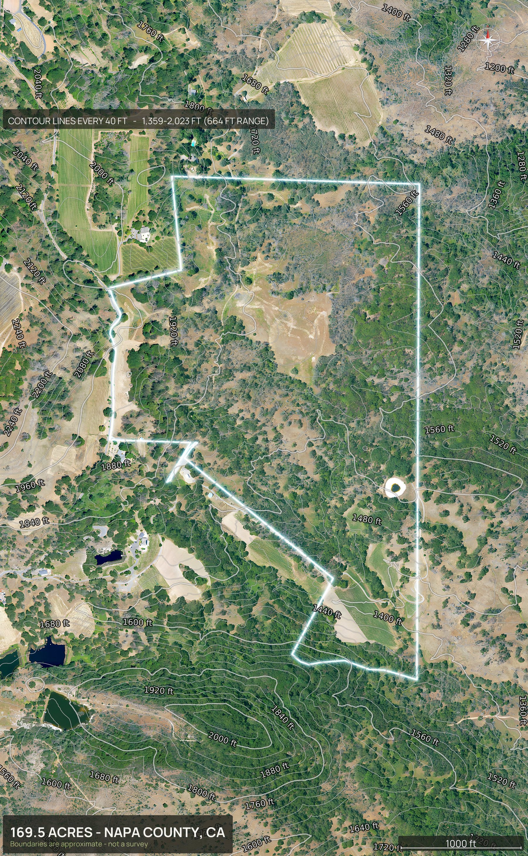 Contour map of a California land parcel showing elevation relief