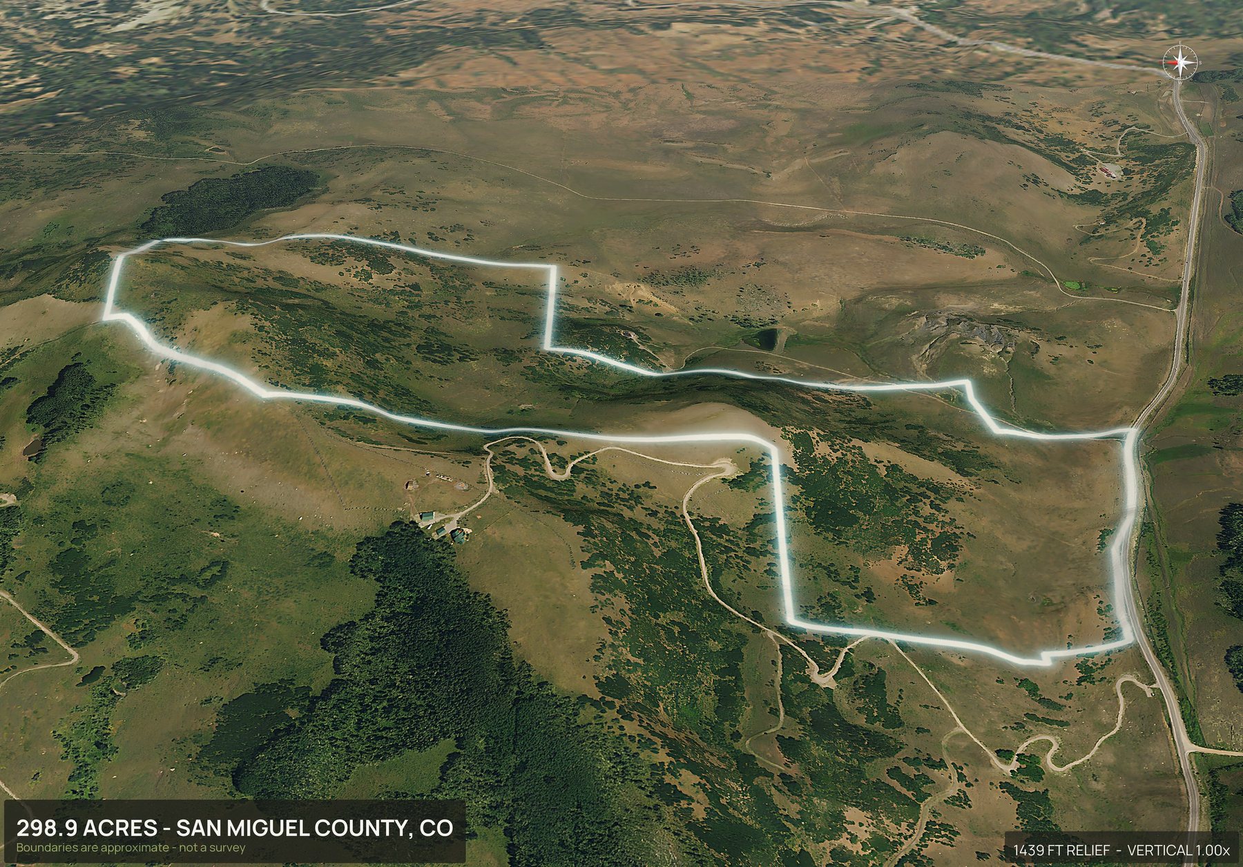 3D from the west of a Colorado land parcel