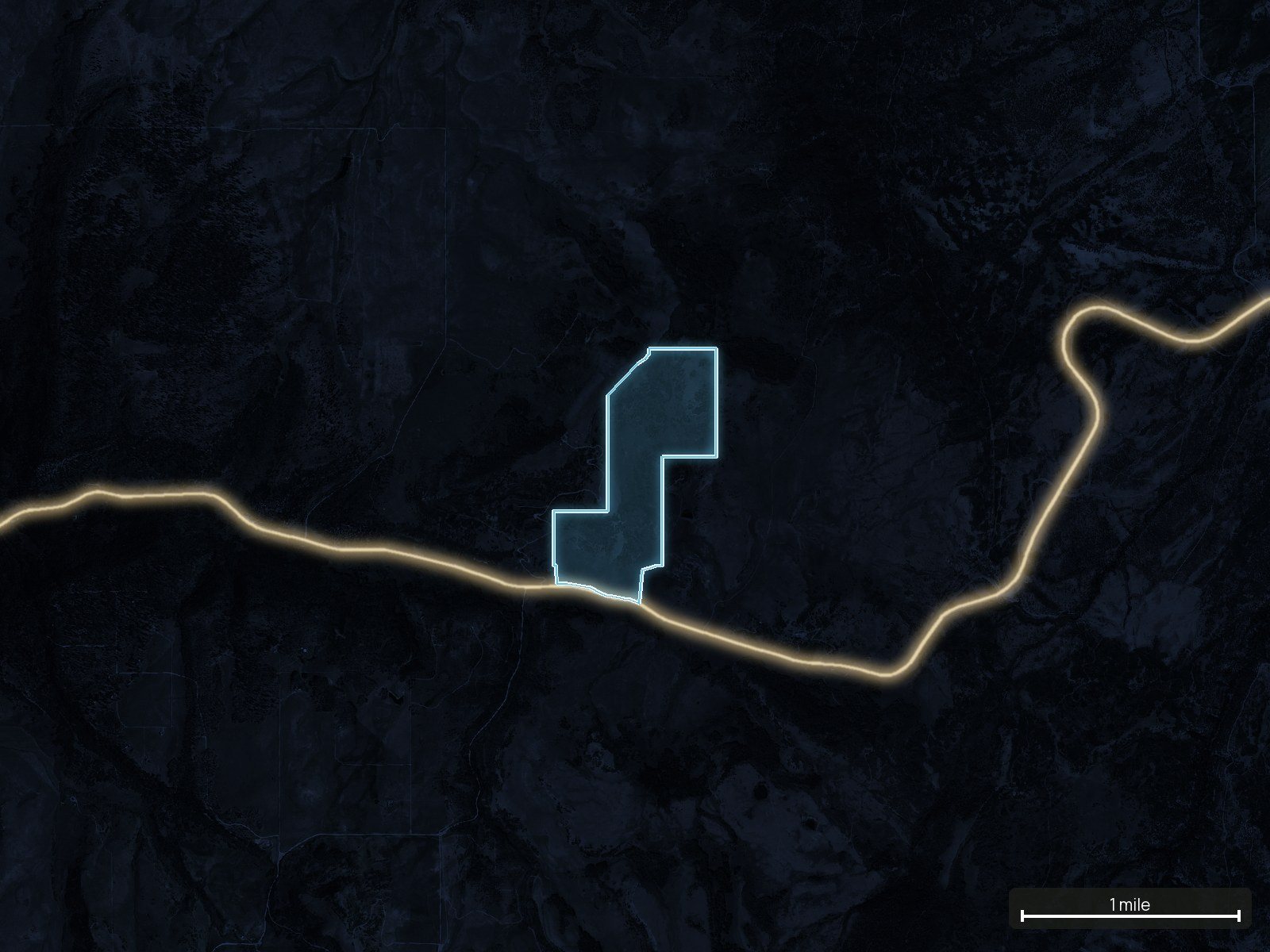 Roads at night of a Colorado land parcel