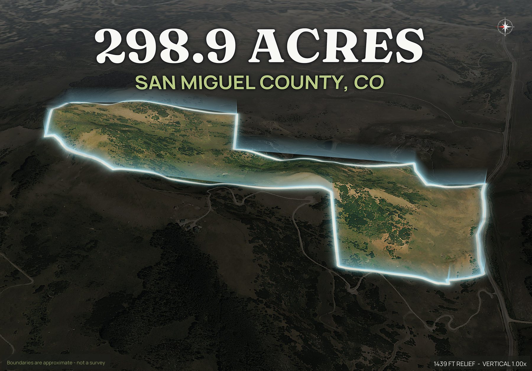Spotlight, west of a Colorado land parcel