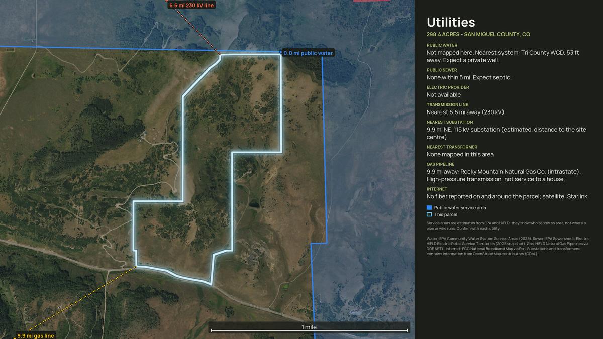Utilities map for a Colorado land parcel