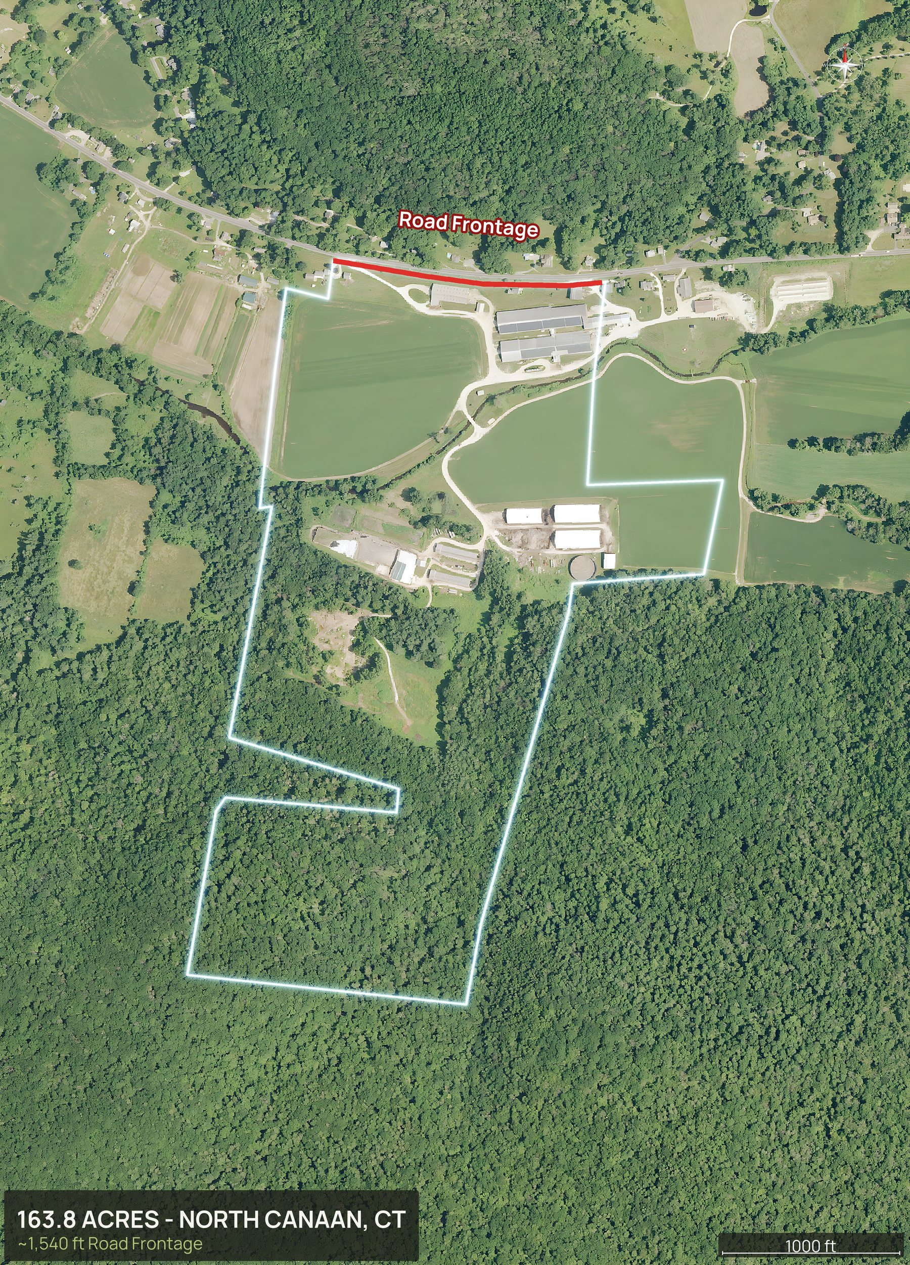 Access view of a Connecticut land parcel with the road frontage marked