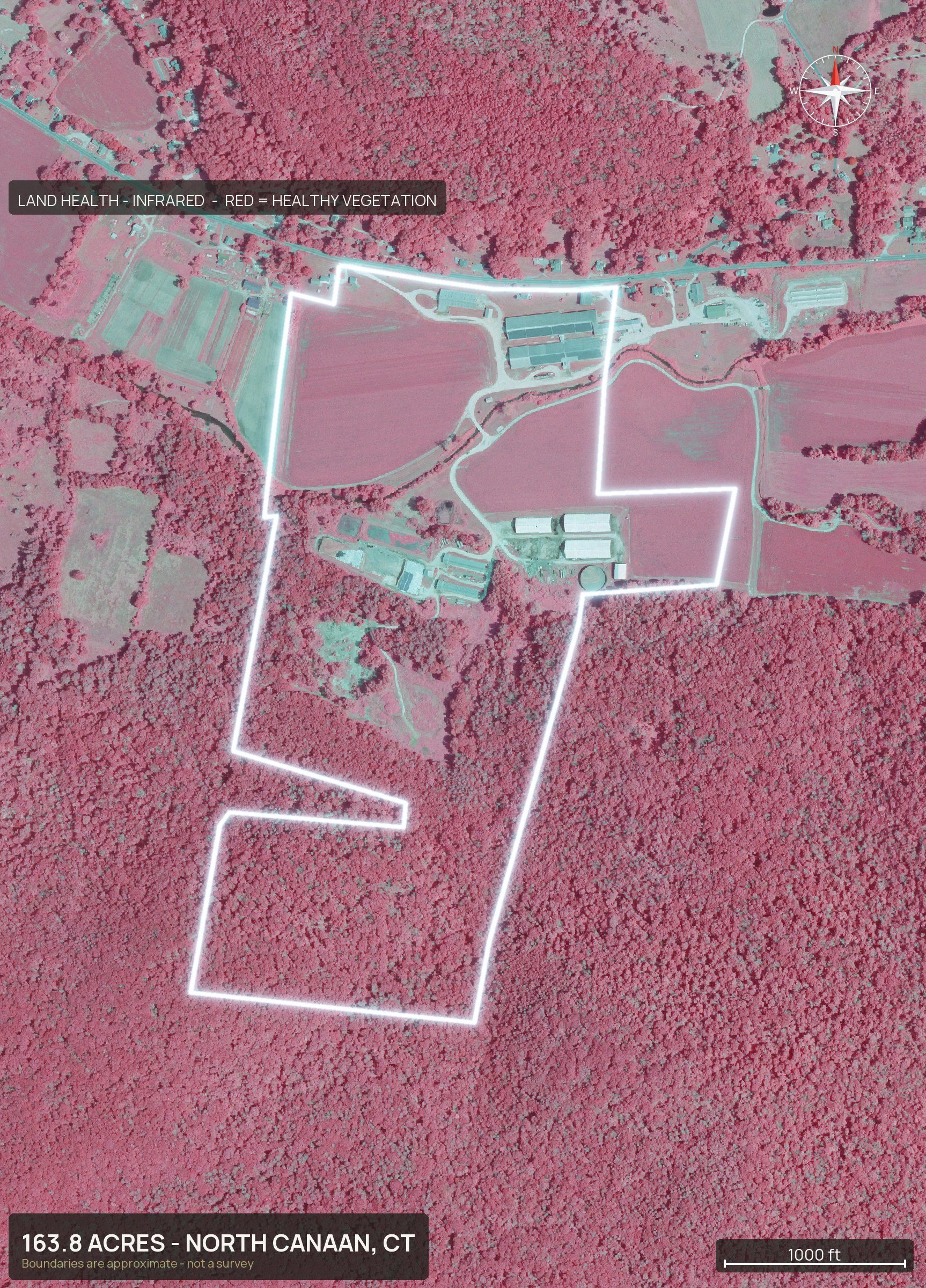 Land health, infrared of a Connecticut land parcel