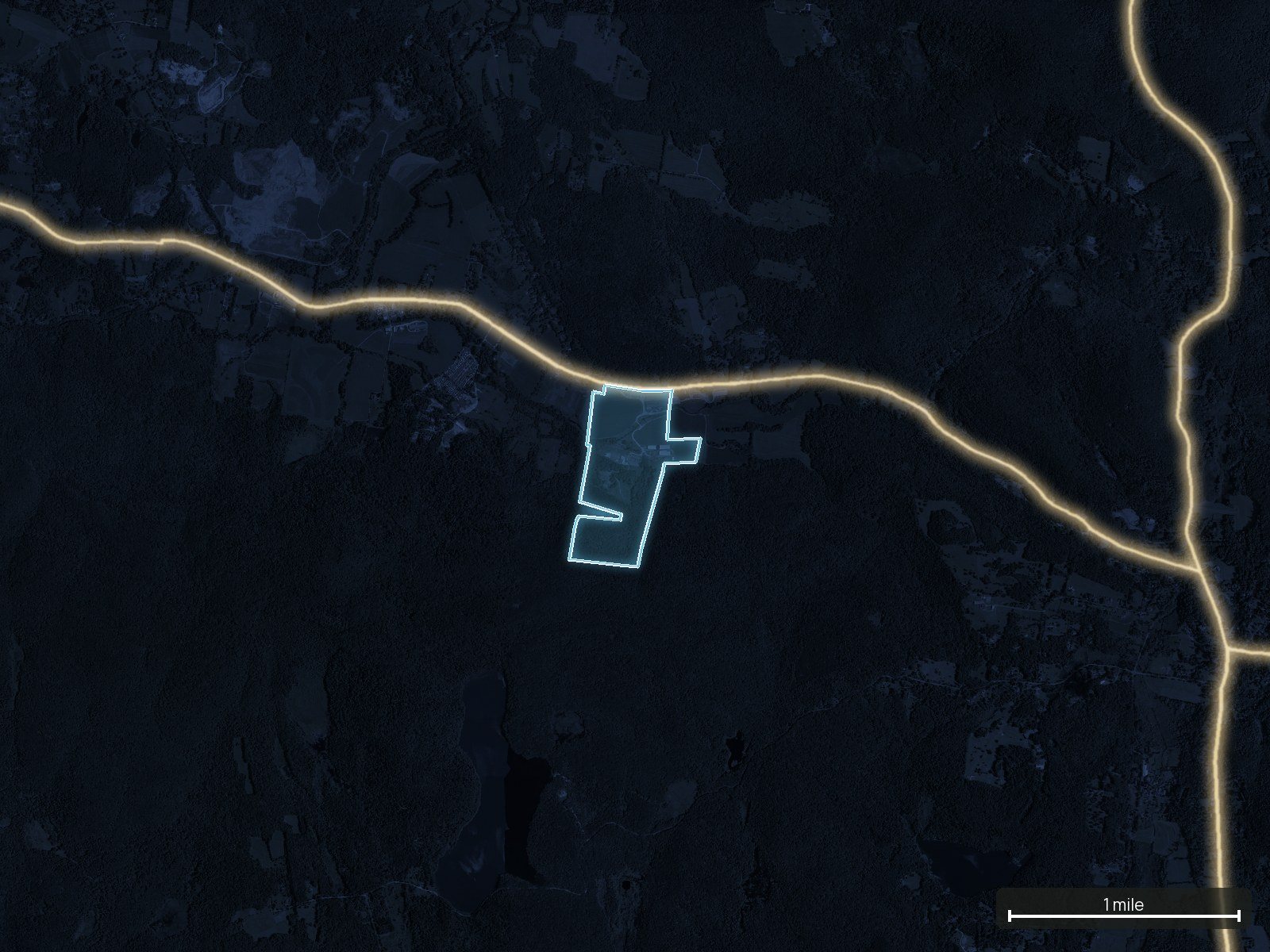 Roads at night of a Connecticut land parcel