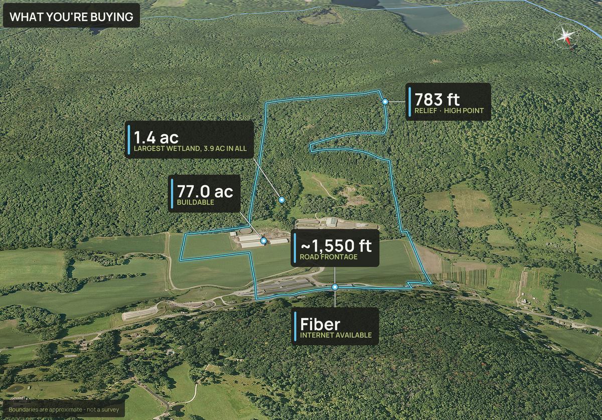 What You're Buying slide with callouts for a Connecticut land parcel