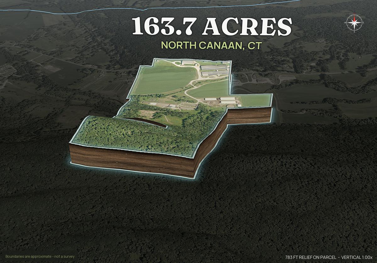 Pop-out of a Connecticut land parcel lifted out of the ground with dirt walls