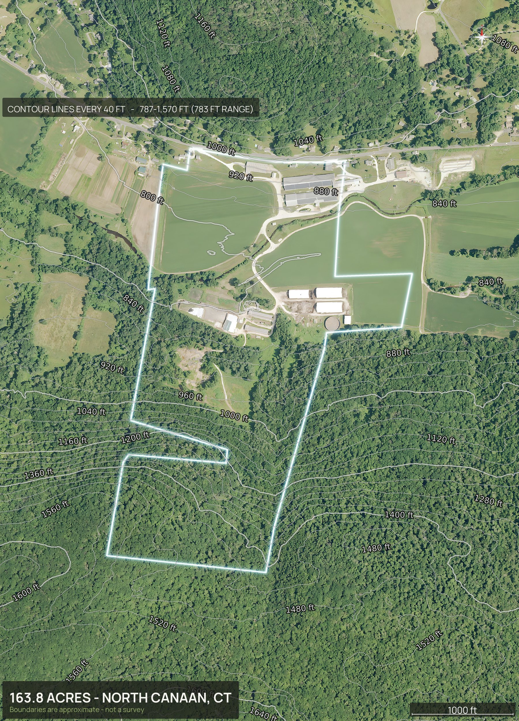 Contour map of a Connecticut land parcel showing elevation relief