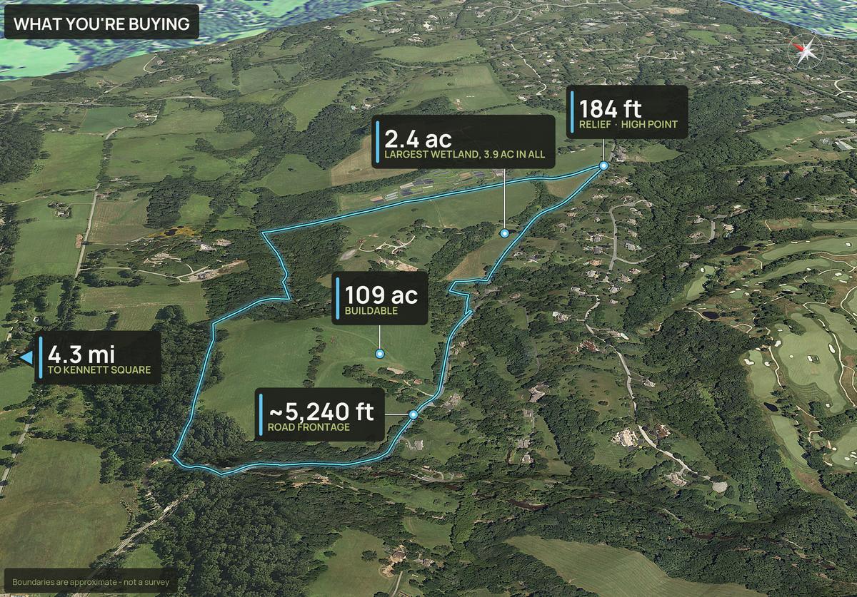 What You're Buying slide with callouts for a Delaware land parcel