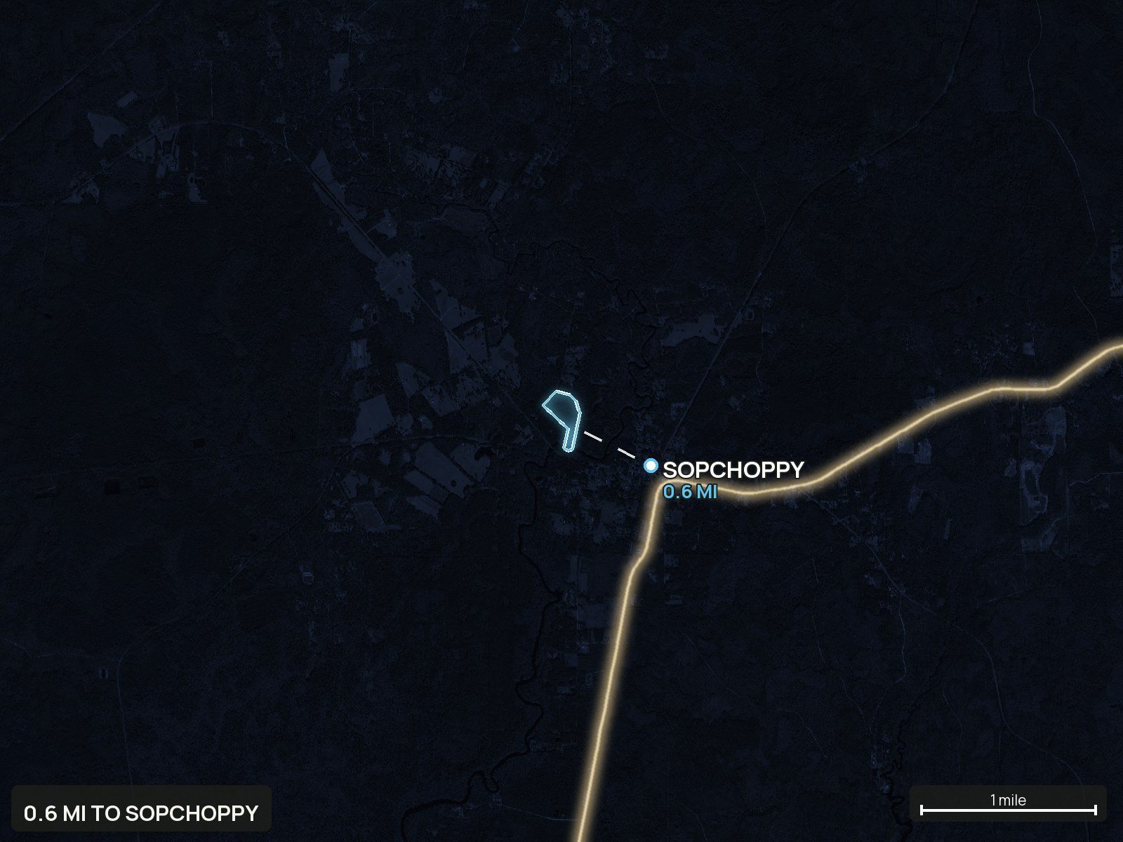 Roads at night of a Florida land parcel