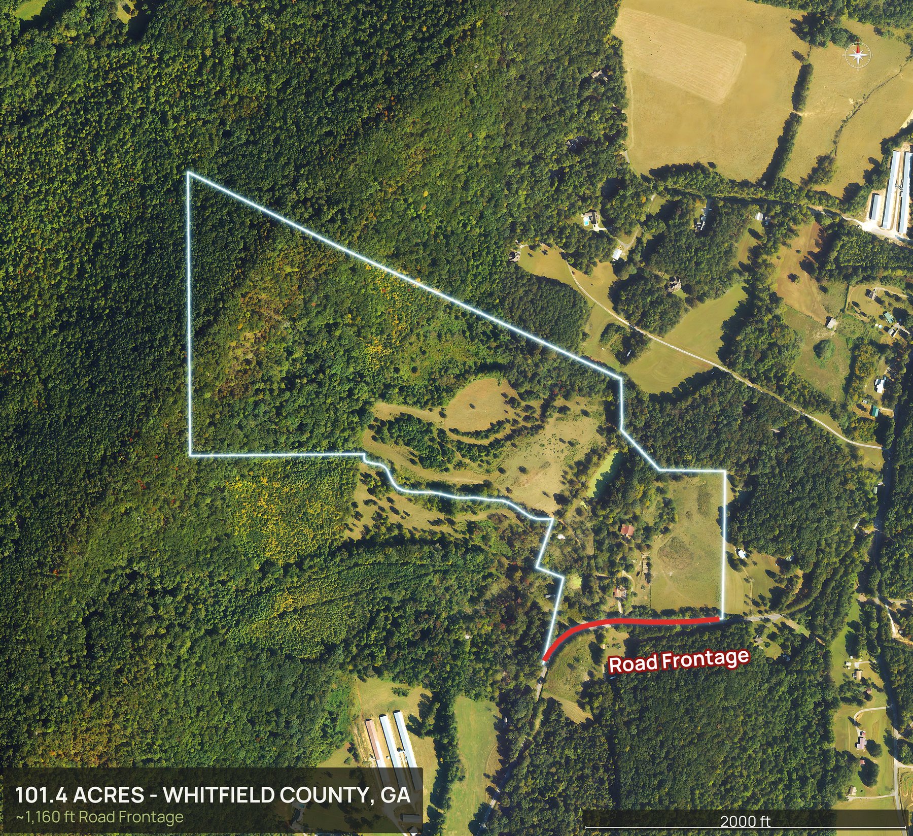 Access view of a Georgia land parcel with the road frontage marked