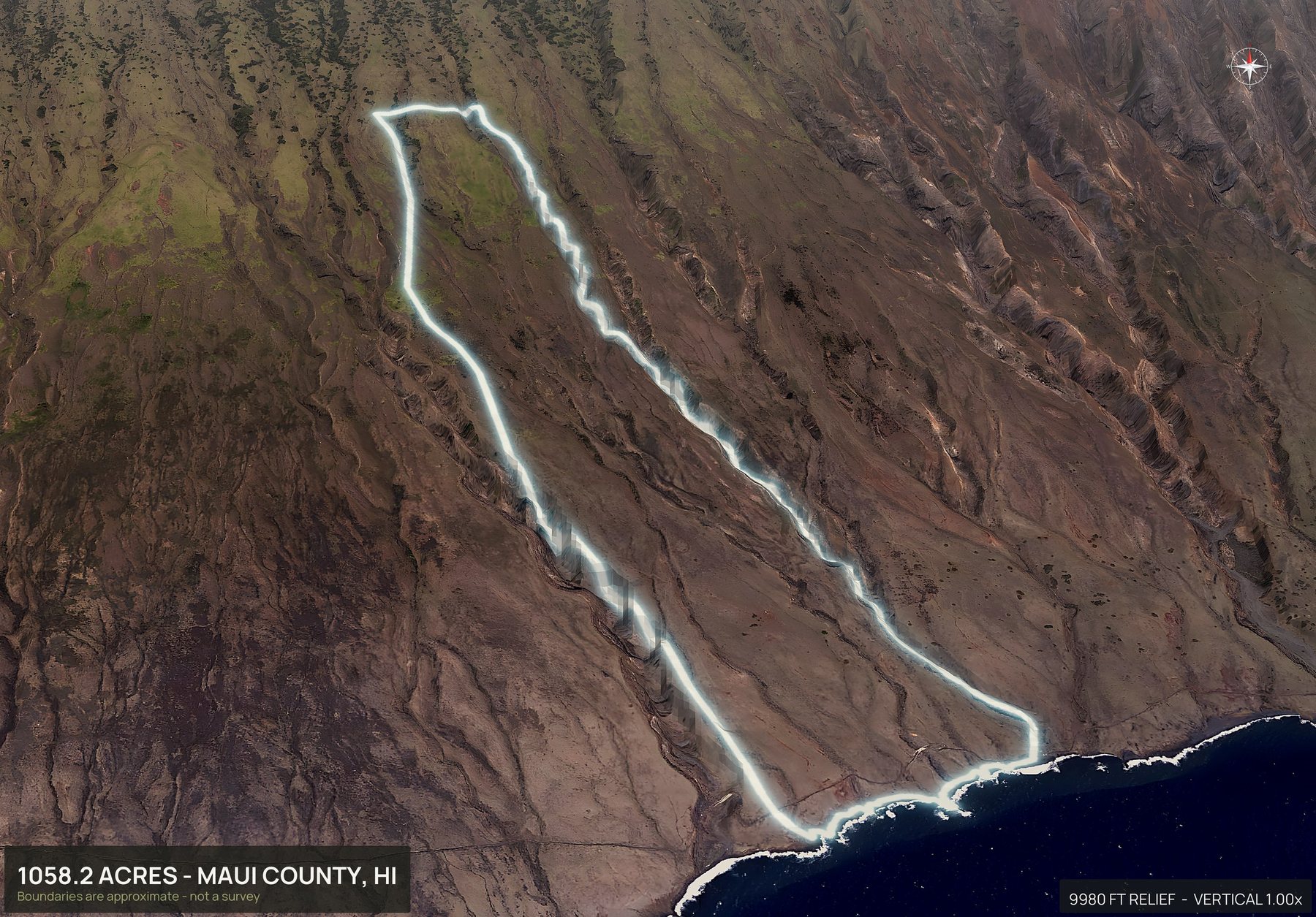 3D from the south of a Hawaii land parcel