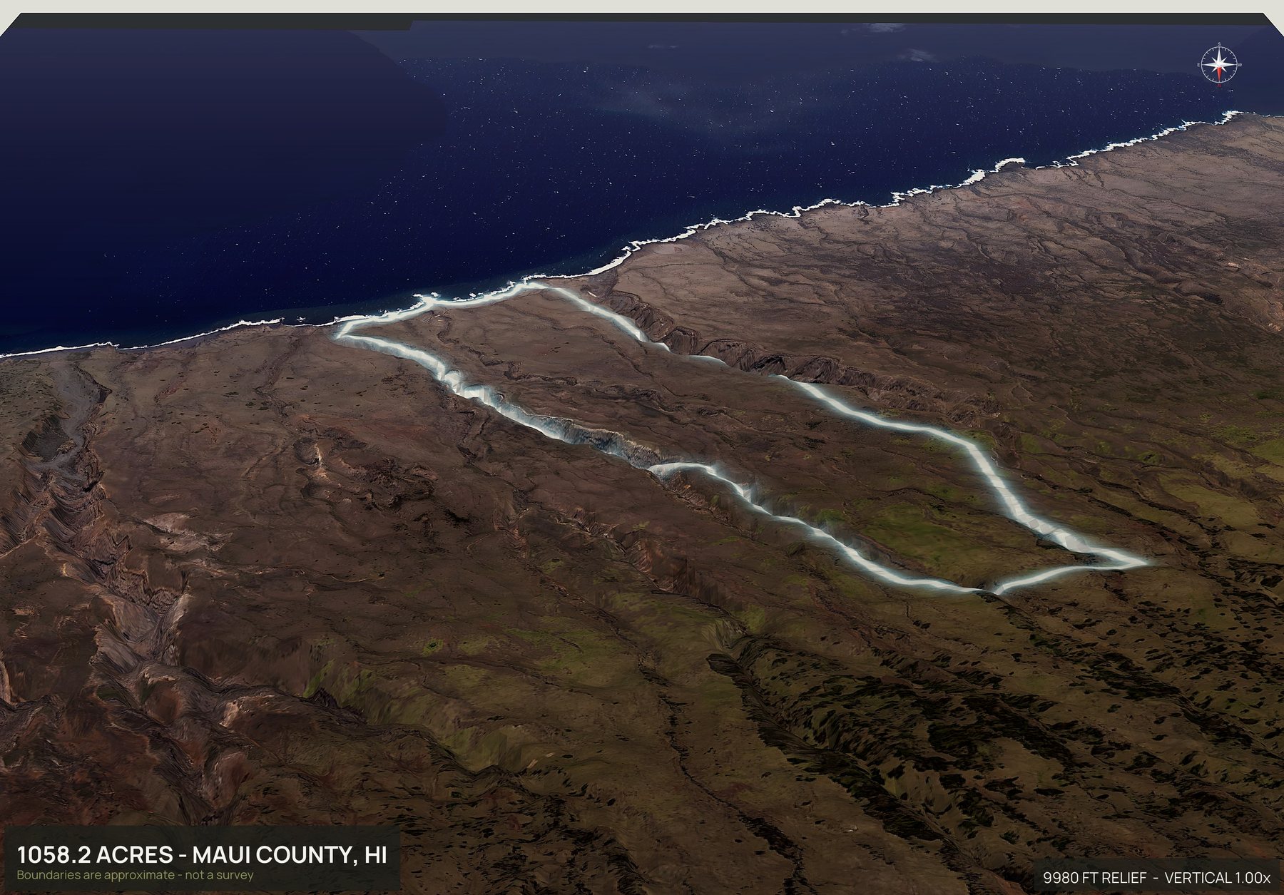 3D from the north of a Hawaii land parcel