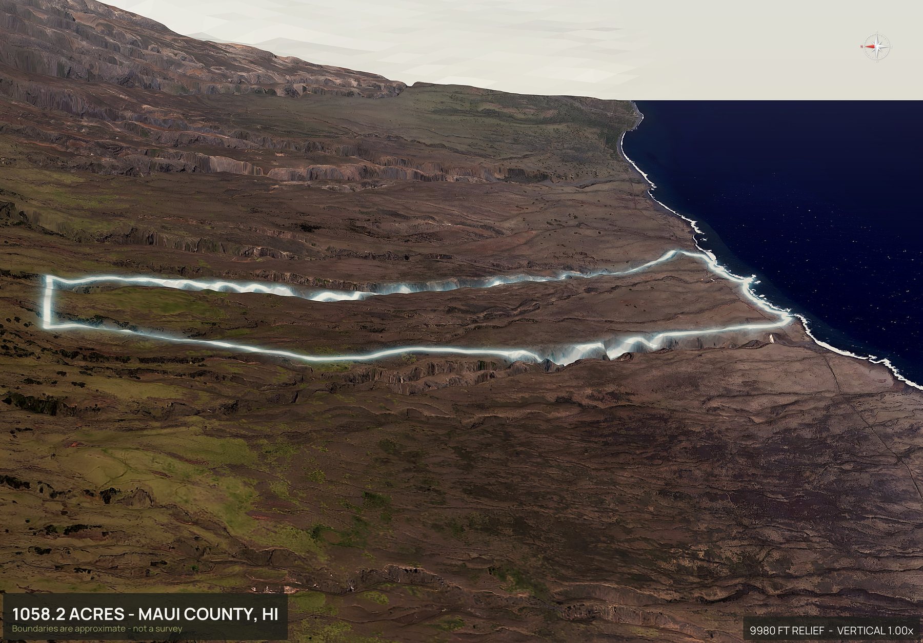 3D from the west of a Hawaii land parcel
