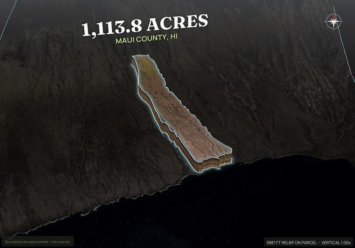 Pop-out of a Hawaii land parcel lifted out of the ground with dirt walls