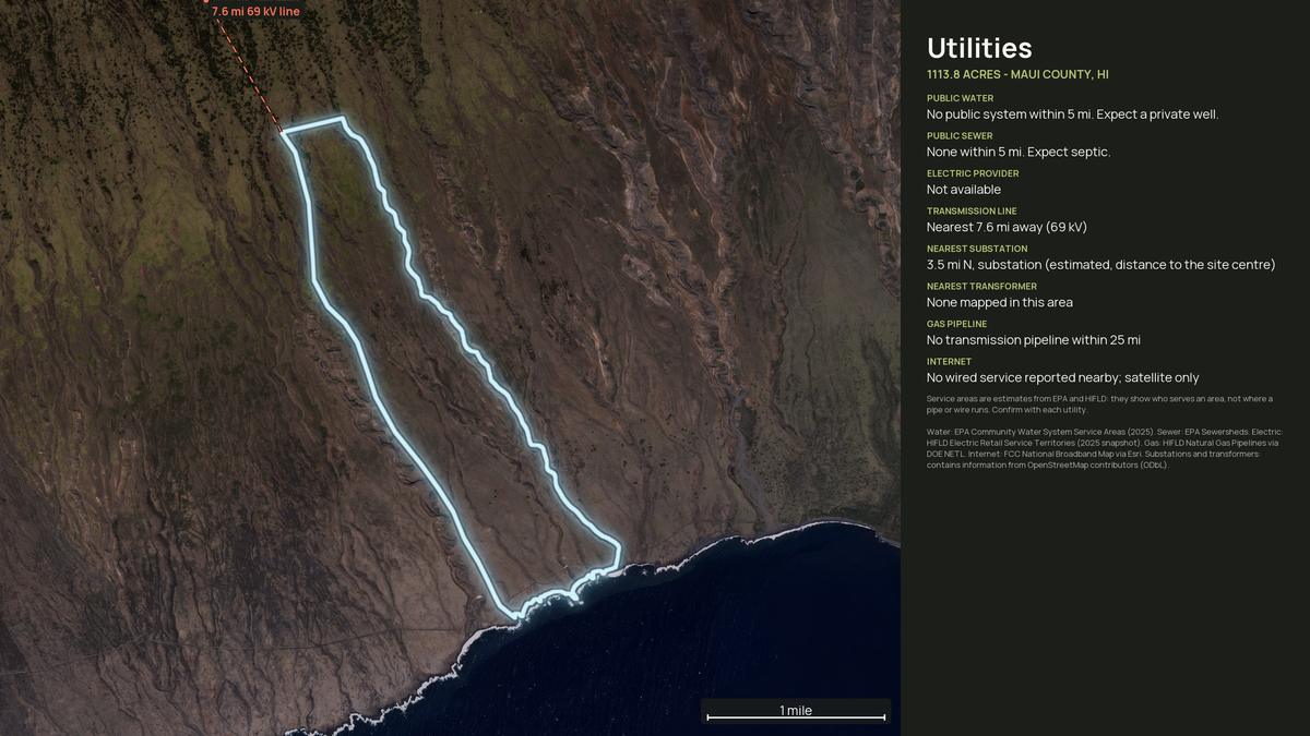 Utilities map for a Hawaii land parcel