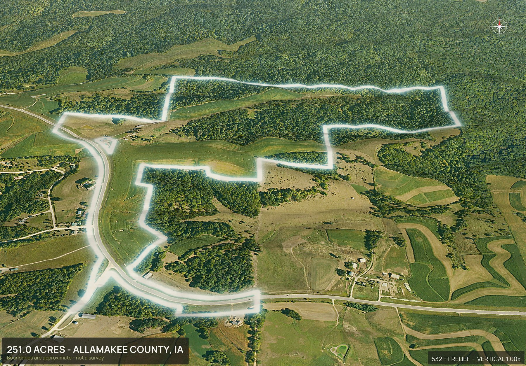 3D from the south of an Iowa land parcel