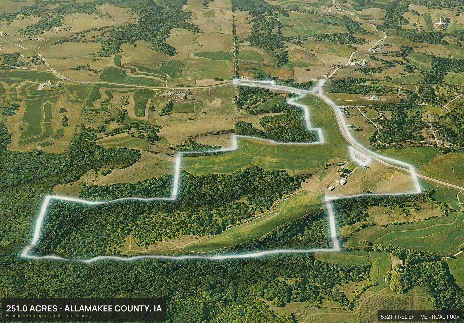 3D from the north of an Iowa land parcel
