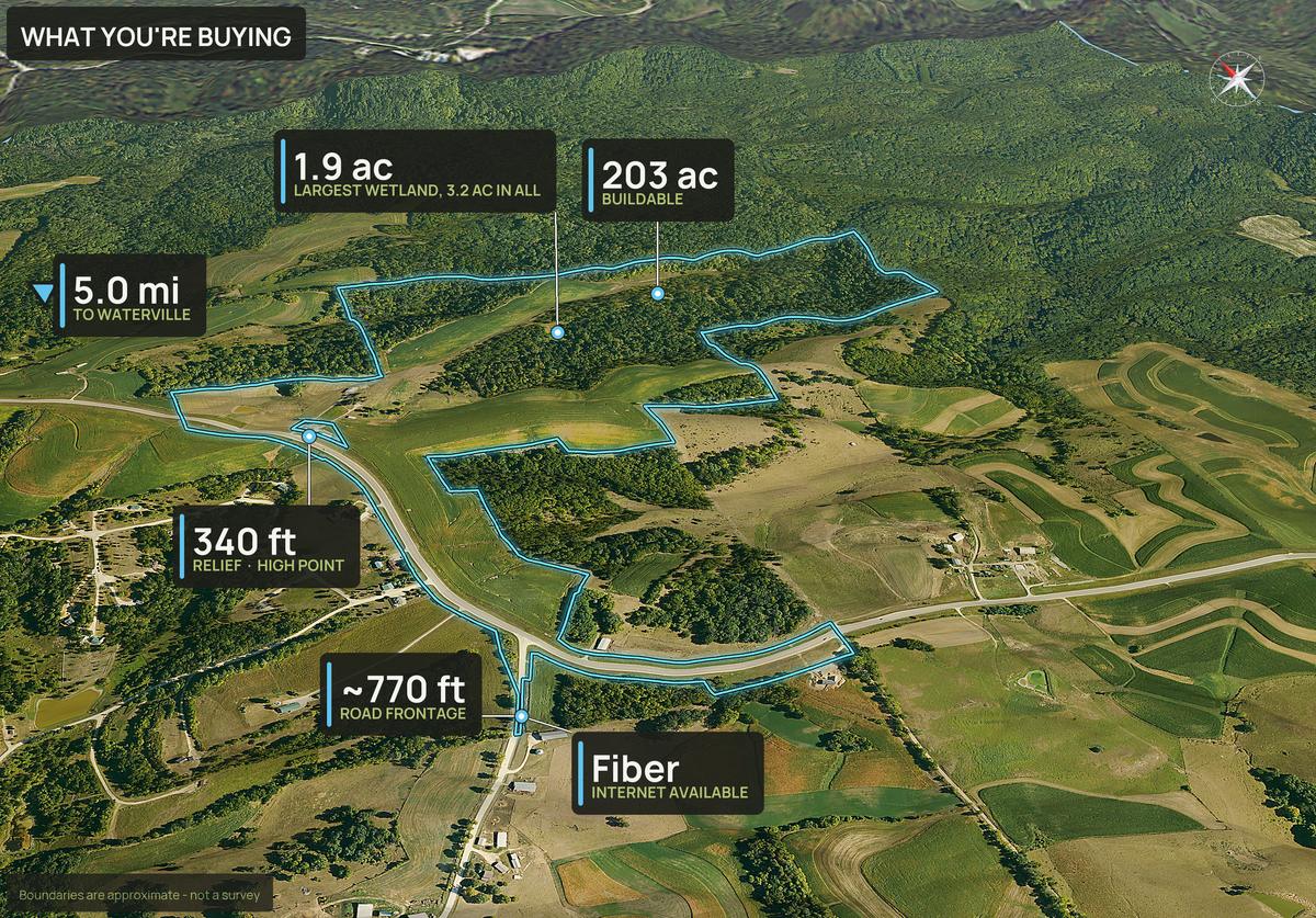 What You're Buying slide with callouts for an Iowa land parcel