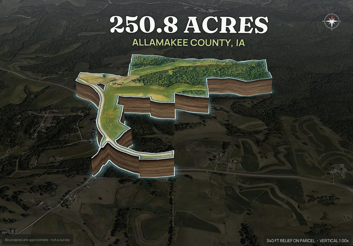 Pop-out of an Iowa land parcel lifted out of the ground with dirt walls