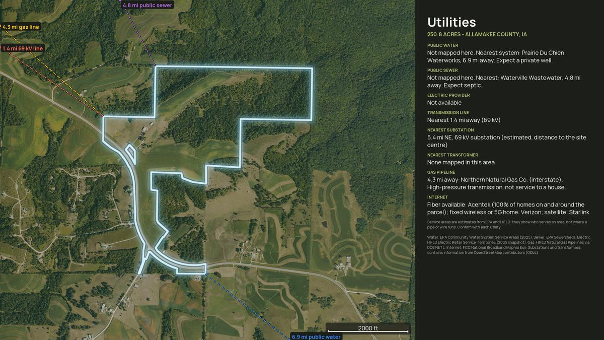 Utilities map for an Iowa land parcel