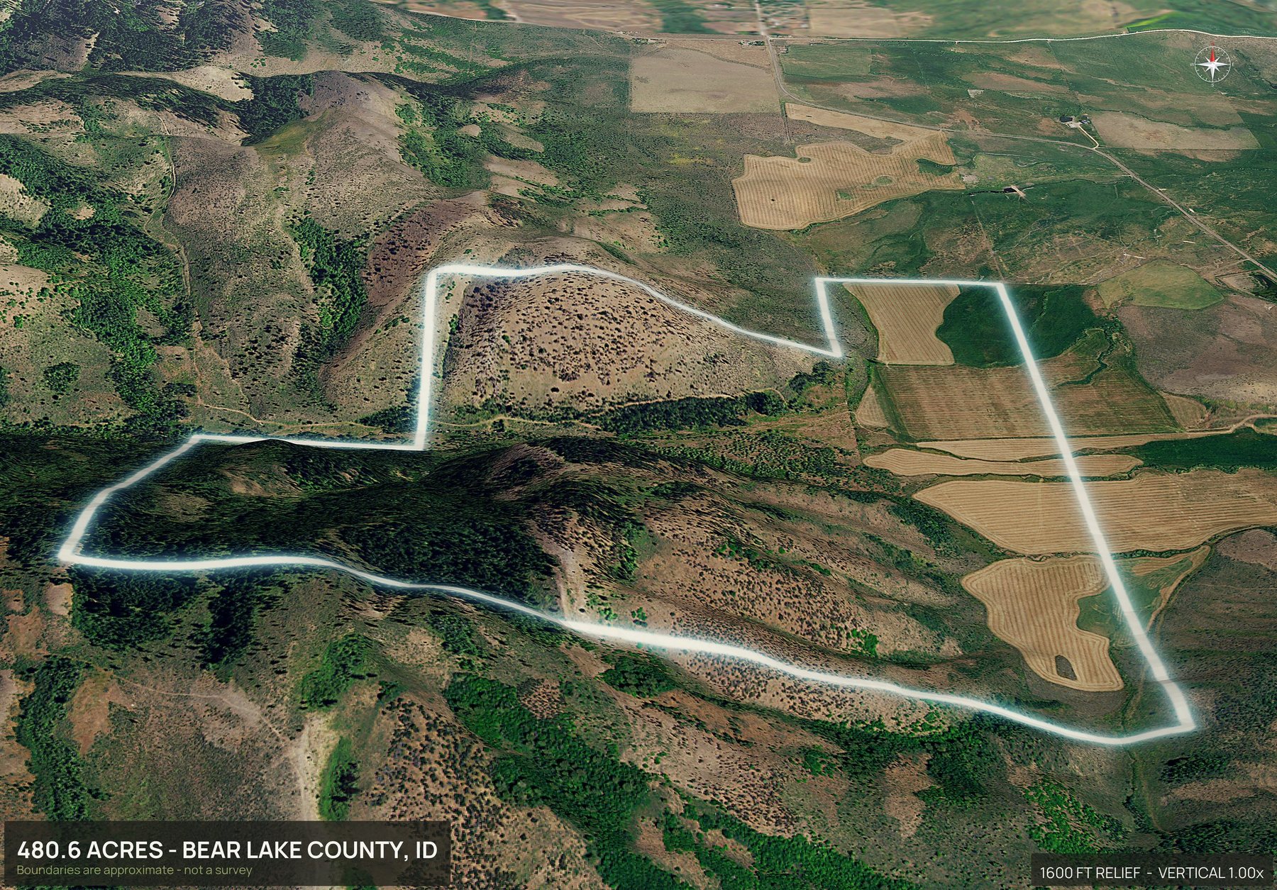 3D from the south of an Idaho land parcel