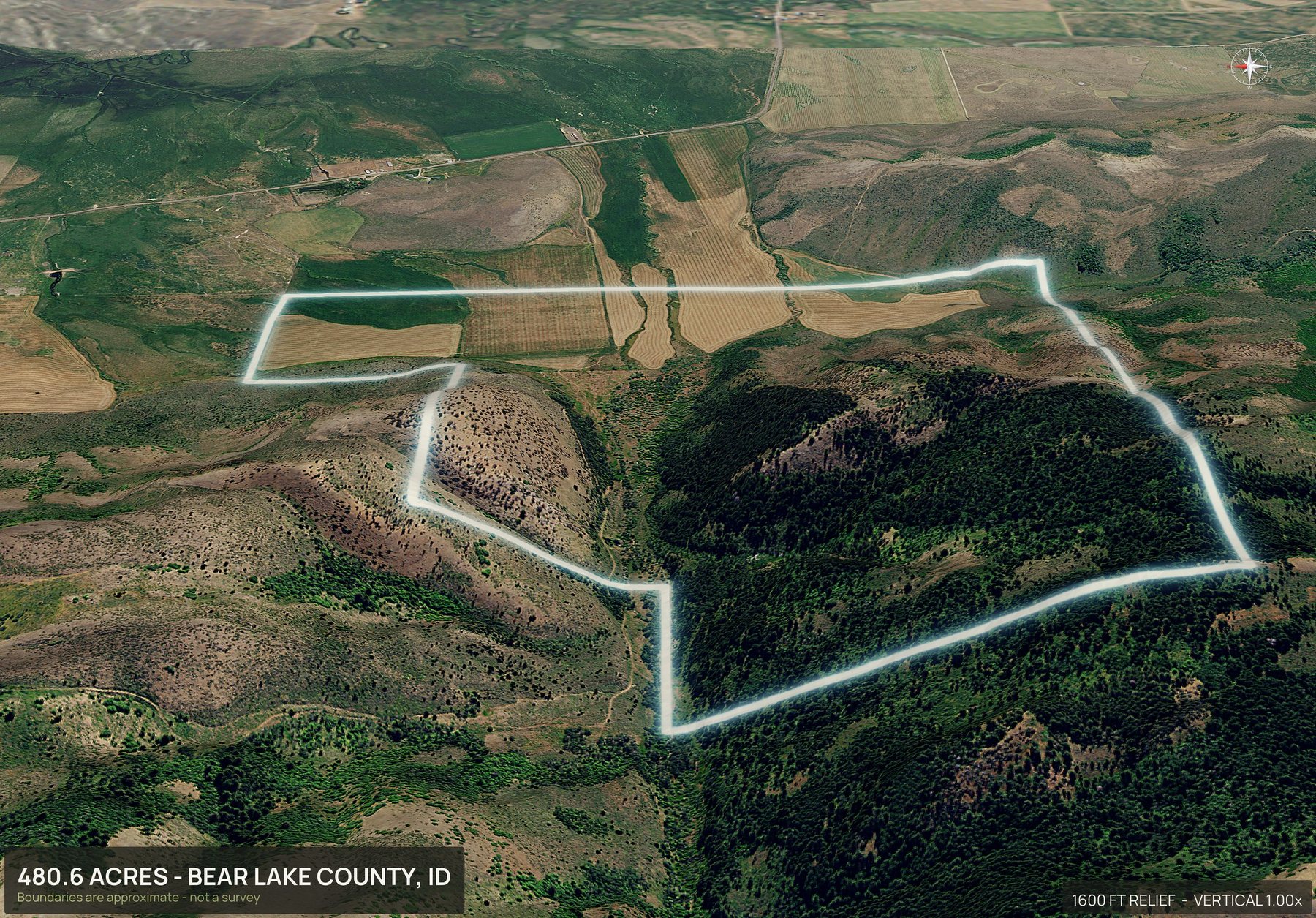 3D from the west of an Idaho land parcel