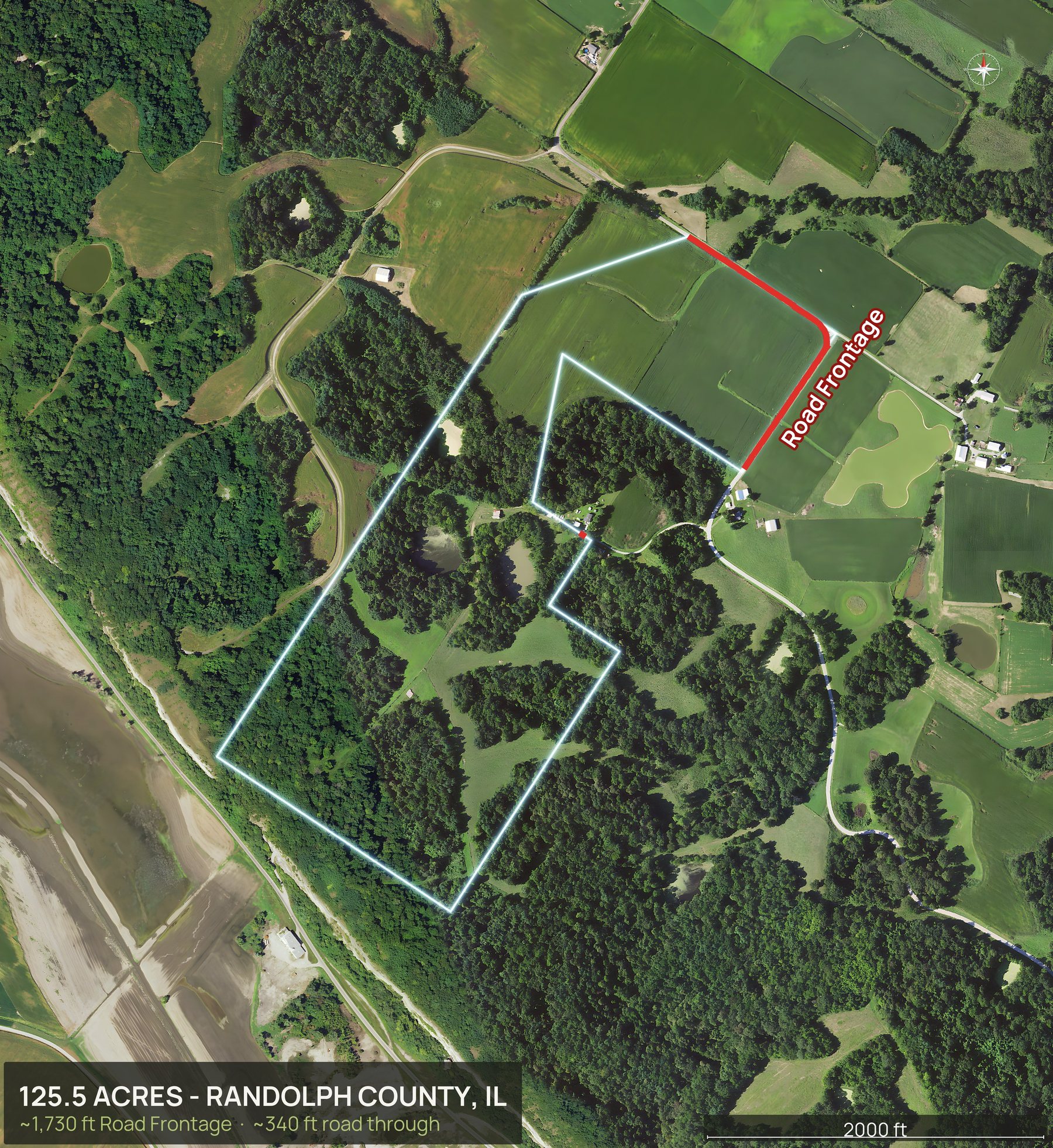 Access view of an Illinois land parcel with the road frontage marked