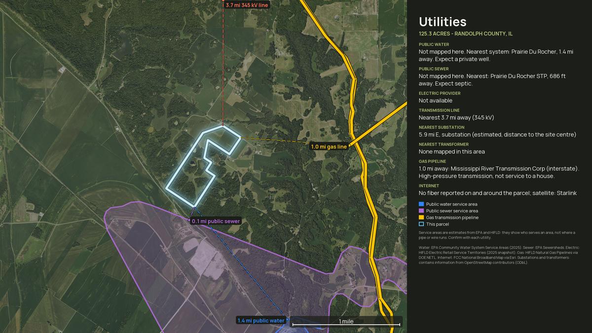 Utilities map for an Illinois land parcel