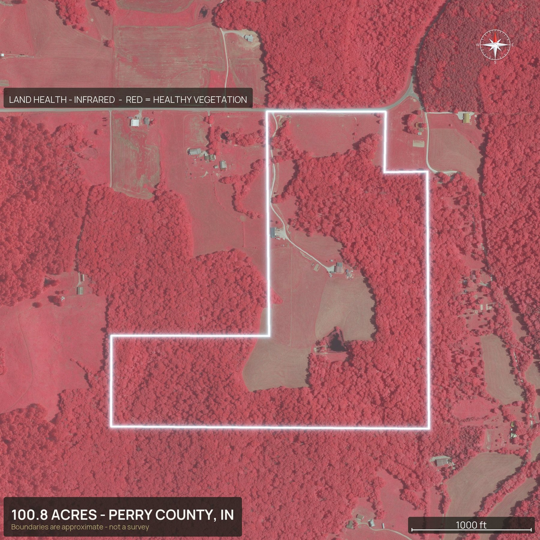 Land health, infrared of an Indiana land parcel