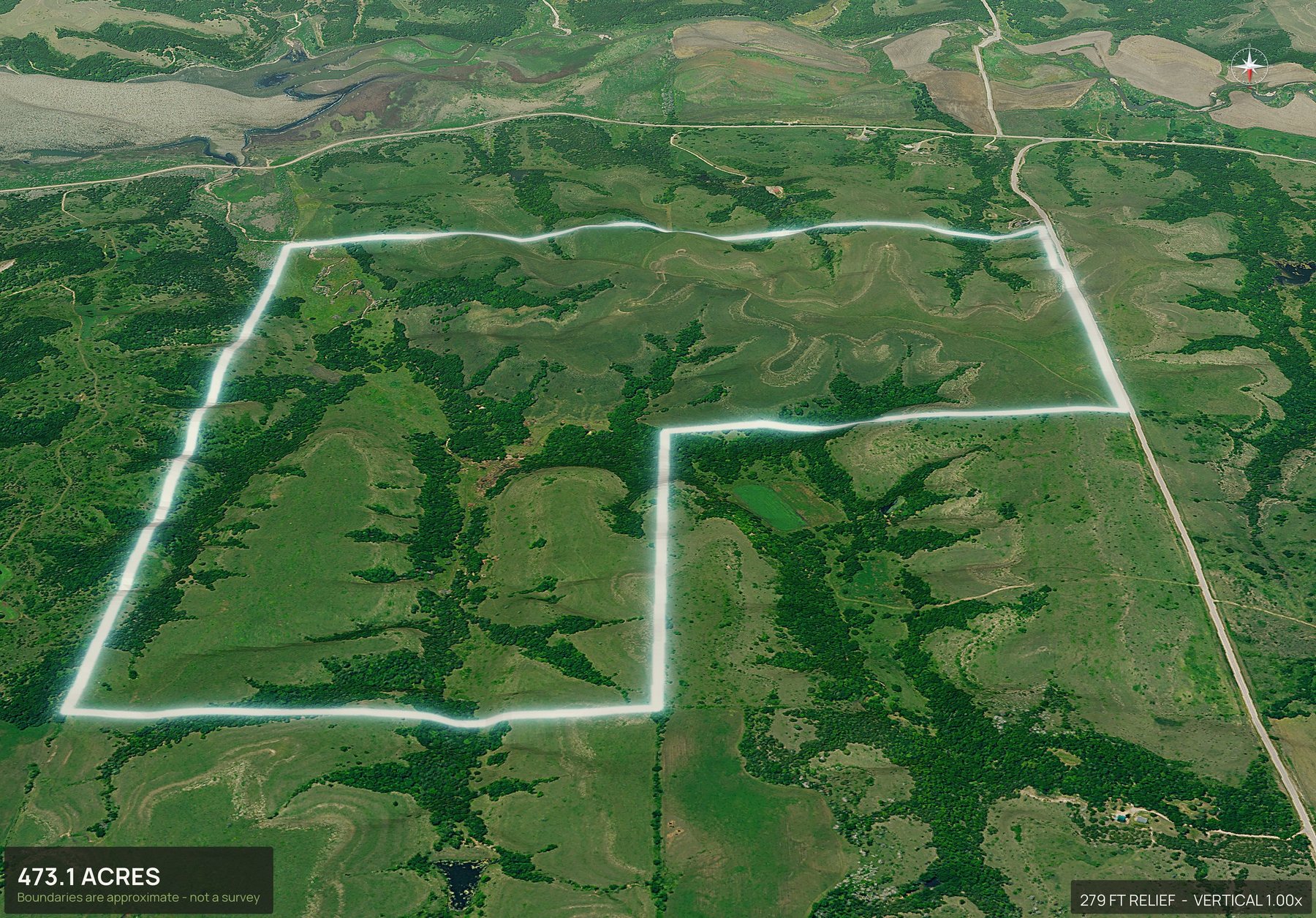 3D from the north of a Kansas land parcel