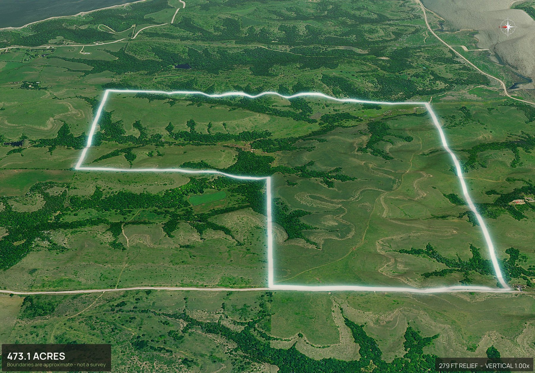3D from the west of a Kansas land parcel